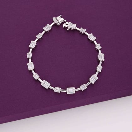 Simple Rectangle Baguettes Silver Tennis Bracelet-White Stone / Silver
