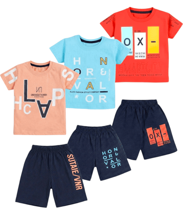 SM ENTERPRISES Pack of 3 Boys Cotton Blend T-Shirt & Shorts Set ( Multicolor )
