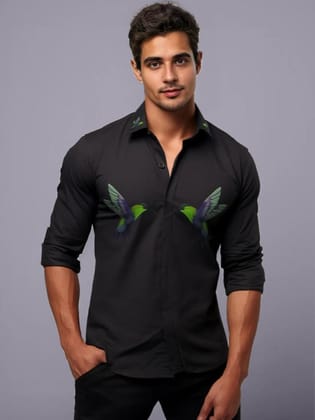 Black Printed Casual Shirt-BLACK / S