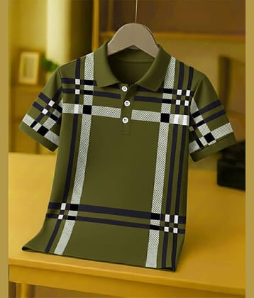 AOOSH Men Cotton Blend Regular Fit Checks Polo T Shirt ( Dark Green )