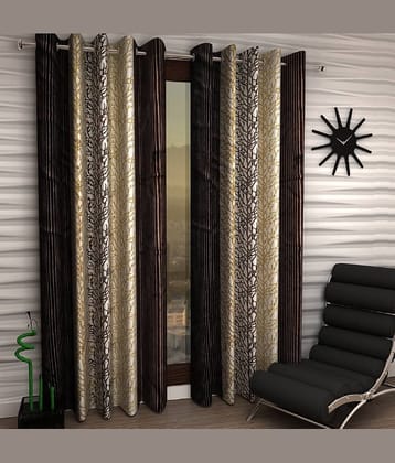 Home Sizzler Set of 2 Door Semi-Transparent Eyelet Polyester Curtains Brown