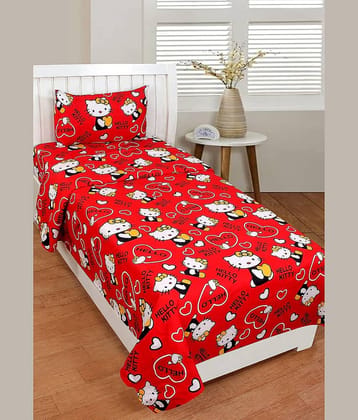 Decent Home Poly Cotton 1 Single Bedsheet with 2 Pillow Covers ( Red )