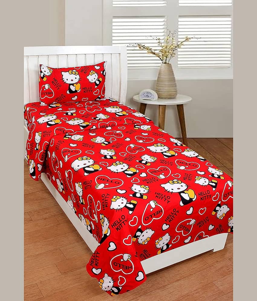 Decent Home Poly Cotton 1 Single Bedsheet with 2 Pillow Covers ( Red )