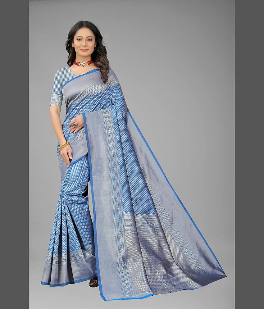 NENCY FASHION Banarasi Silk Self Design Saree With Unstitched Blouse Piece ( Rani )