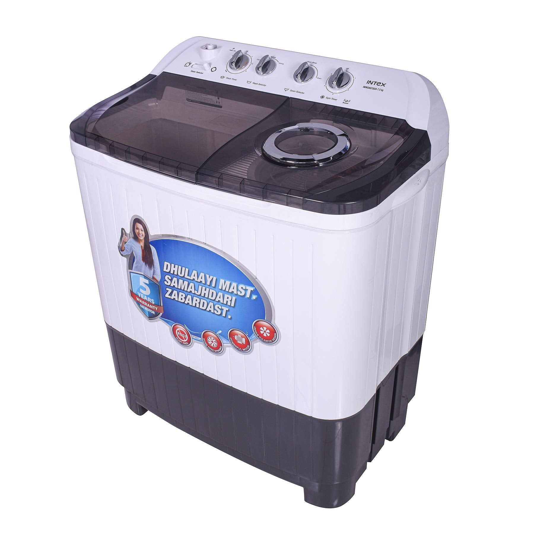 Intex Semi Automatic 7.5 Kg Washing Machine 75 Gr - Top Load Intex Semi Automatic 7.5 Kg Washing Machine 75 Gr - Top Load - Grey / Large