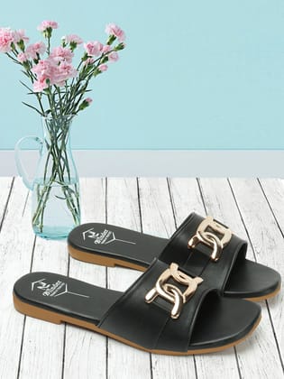 BLINDER Black Slippers Flats 9