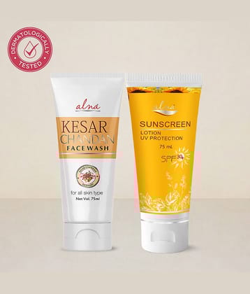 Alna Kesar Chandan Face Wash with Sunscreen Lotion |UV Protection| SPF 30+ 75ml Each , Pack of 2