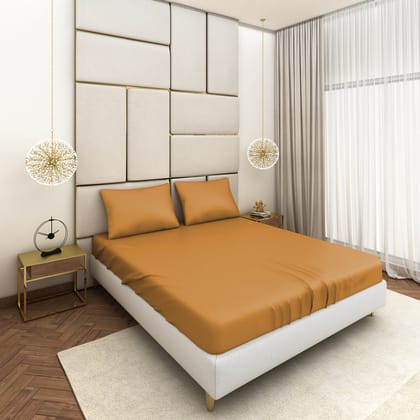 Mustard Satin Bedsheet Set-90nch x 108inch + 2Pillow Cover - Queen