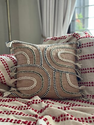 KRI India Dori Jute Fringe Cushion Cover | Beige Jute  | 16x16 inches  | Wash & Care | 100% Cotton | Handcrafted in India. 100% organic & natural.