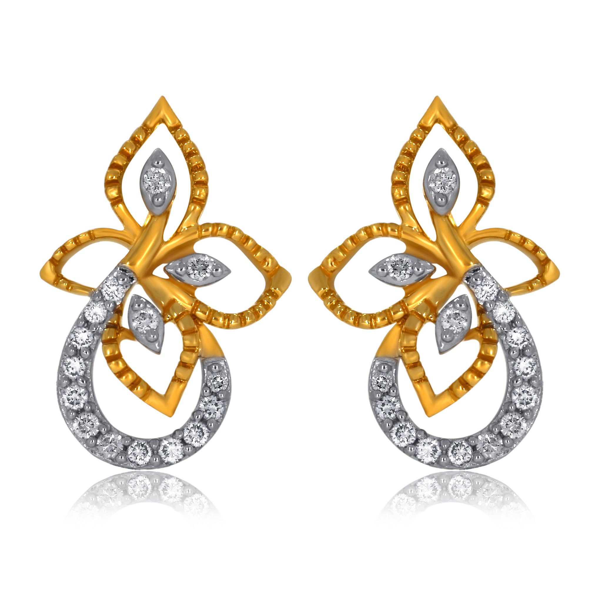 Senco Gold Glimmer Curvy Diamond Studs (2.5 gram / 0.17 Ct / HI-SI / 14K Yellow Gold)