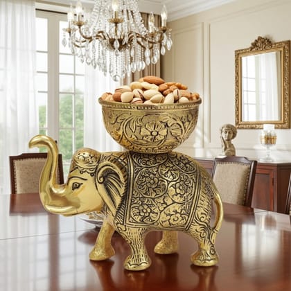 Aluminium Showpiece Elephant Bowl, Height : 6 Inch (ASMAS492 C)
