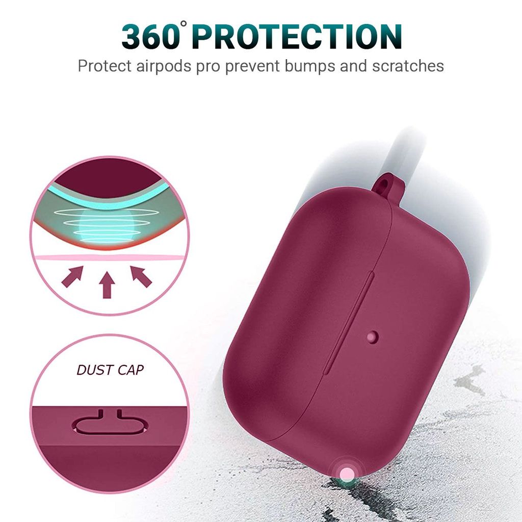LIRAMARK Silicone Soft Case Cover with Buckle for Airpods Pro (2019), AirPods Pro 1st Generation (Wine)