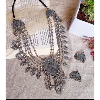 Fashions Oxidised Layered Necklace with Earrings for girls or womens.