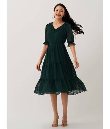 aask Polyester Blend Striped Knee Length Women's Fit & Flare Dress - Red ( Pack of 1 )