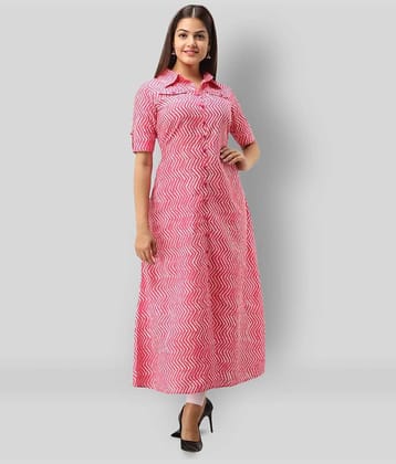 SVARCHI - Pink Cotton Blend Women's Front Slit Kurti ( Pack of 1 )