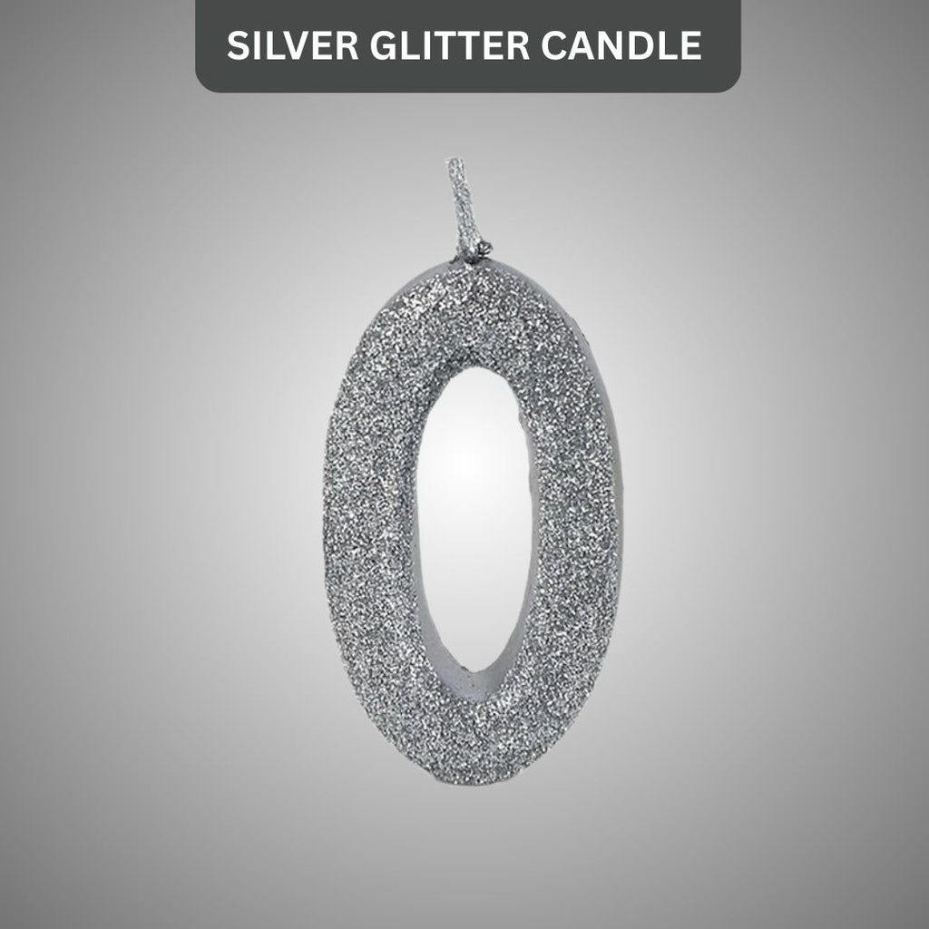 Number 0 Silver Glitter Candle - 1PC - Party and Festive Needs | Buy online on ZillyBuy