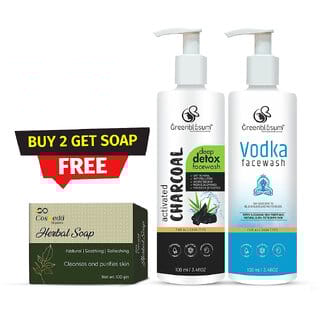 (Pack of 2) Greenblosum Deeep Detox Charcoal | Vodka Face Wash 100ml Each With Free 100gm Herbal Soap