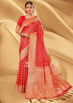 "Special Price" : Festive Red Zari Woven Banarasi Saree