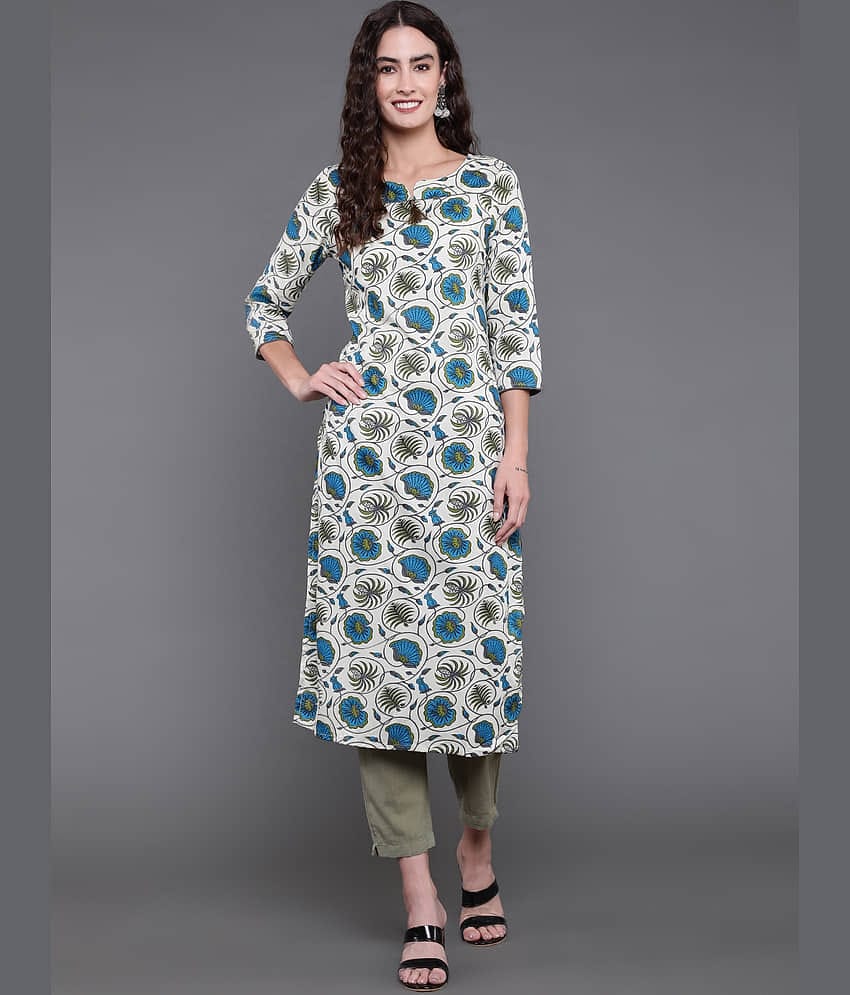Antaran Rayon Printed Straight Women's Kurti - Cream ( Pack of 1 )