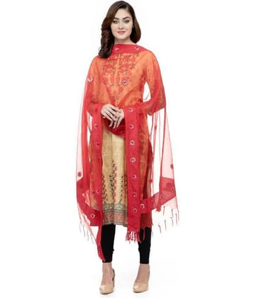 A R Silk Red Organza Gota Patti Dupatta - Single