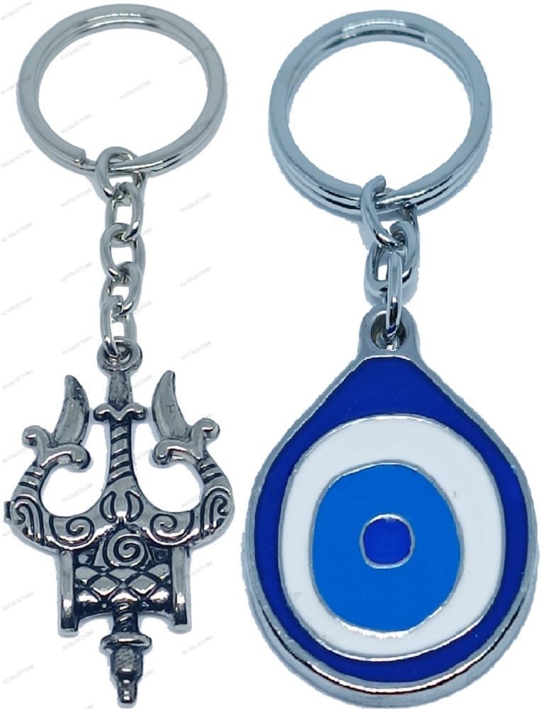KD COLLECTIONS Evil Eye Keychain & Lord Shiva Shankar Mahadev Om Namah Shivay Trishul Keychain Combo – Multicolor – Pack of 2 Keychains