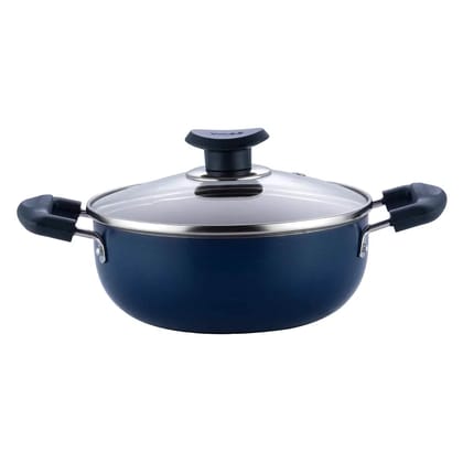 Vinod Zest Non-Stick Deep Kadai With Glass Lid (Size - 18cm/1.4ltr) by Mahavir Home Store