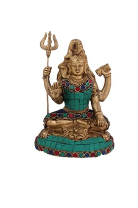 Arihant Craft� Hindu God Shiva Idol Turquoise Gem Stone Work Hand Crafted Showpiece � 17 cm (Brass, Multicolour)