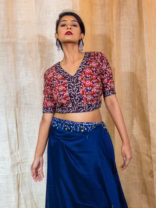 Rajata Women Printed Cotton V Neck Saree Blouse-L