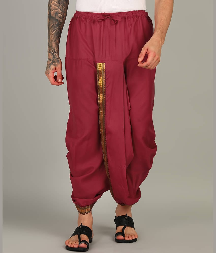 Shyam Handloom Silk Men's Dhoti Maroon ( Pack of 1 )