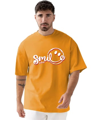 Leotude Men Cotton Blend Oversized Fit Printed T-Shirt ( Yellow )