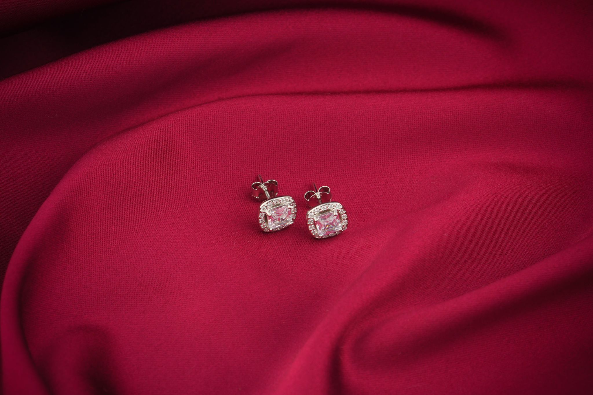 Princess Cut Solitaire Studs In Silver