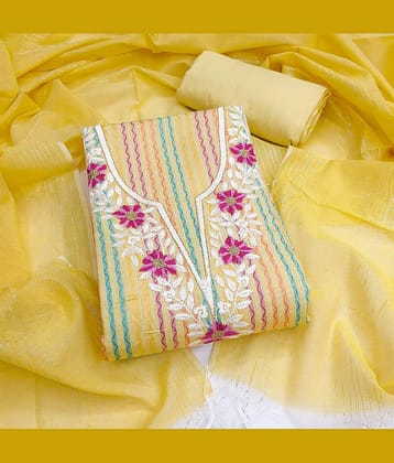 Rangtulika Ethnics Women Cotton Unstitched Dress Material ( Yellow )