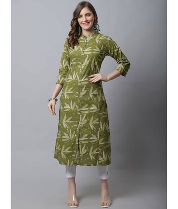Pistaa 100% Cotton Printed Front Slit Women's Kurti - Green ( Pack of 1 )