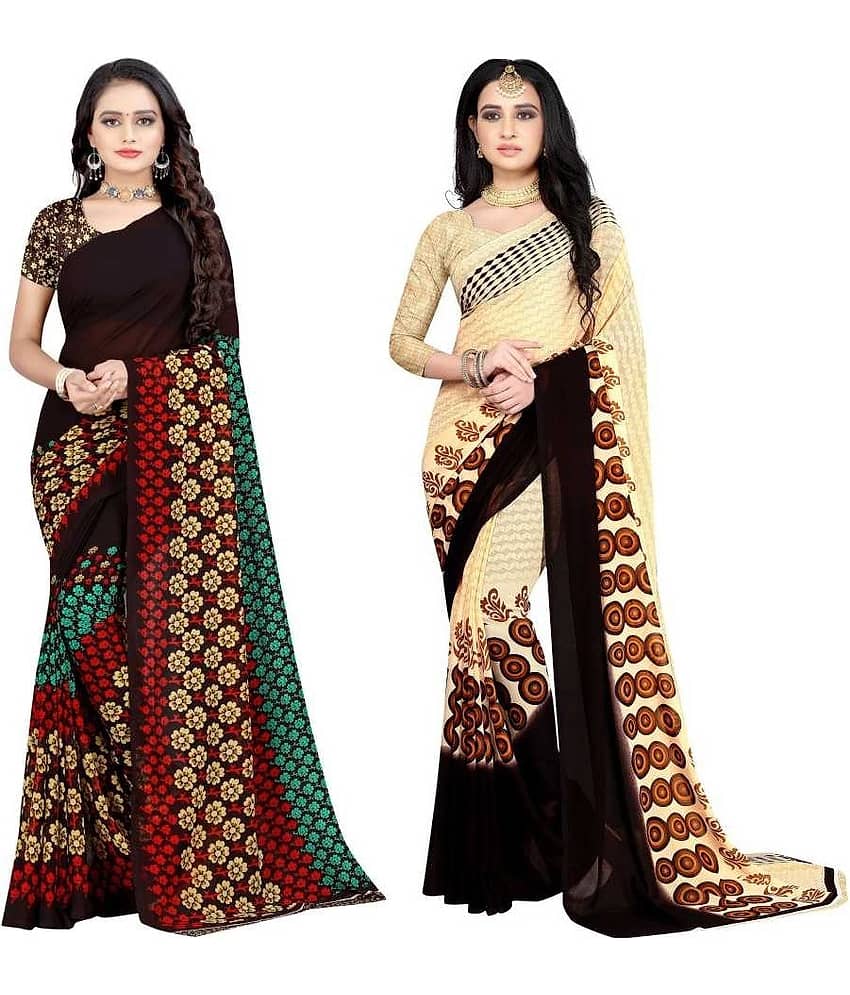 LEELAVATI Georgette Printed Saree With Unstitched Blouse Piece ( Multicolor )
