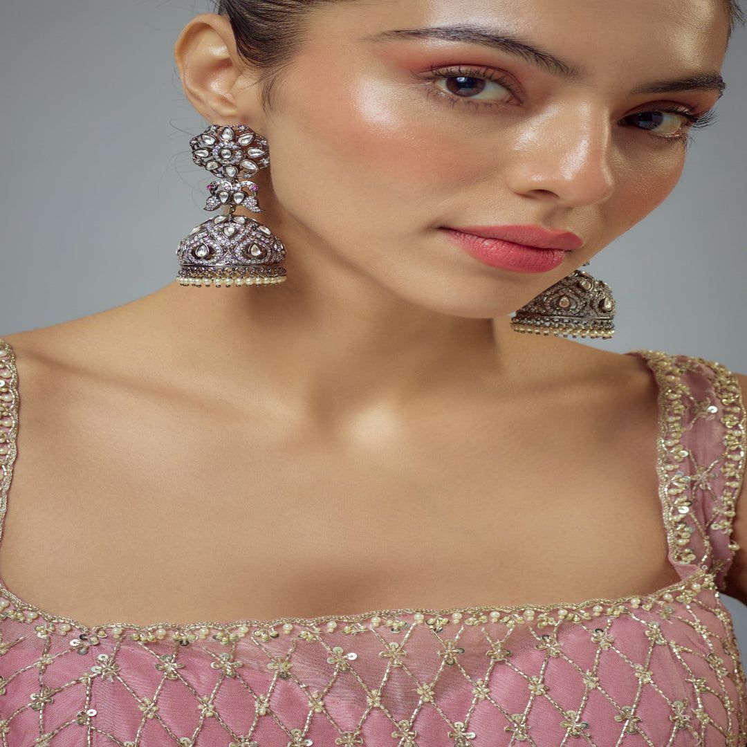 vivinia BY VIDHI MEHRA Florence Silver Plated Zircon Womens Pair of Jhumkas Earrings (Freesize) - VE921