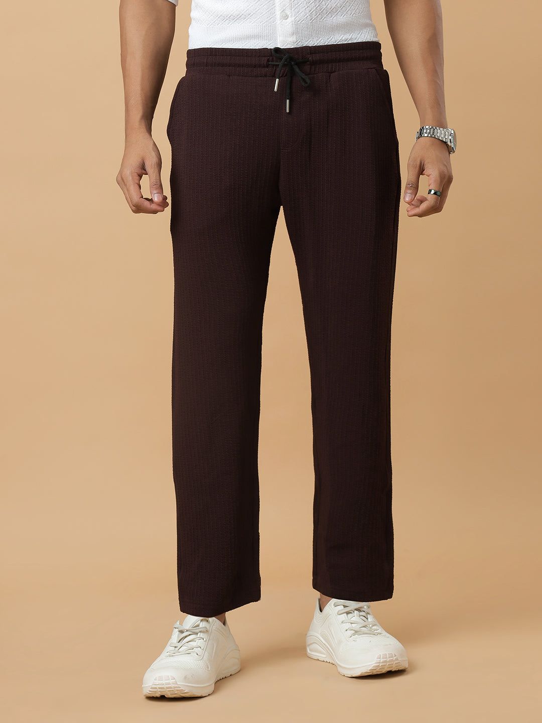 Coffee | Relaxed Fit Textured | Breathable & Durable Track Pants-S