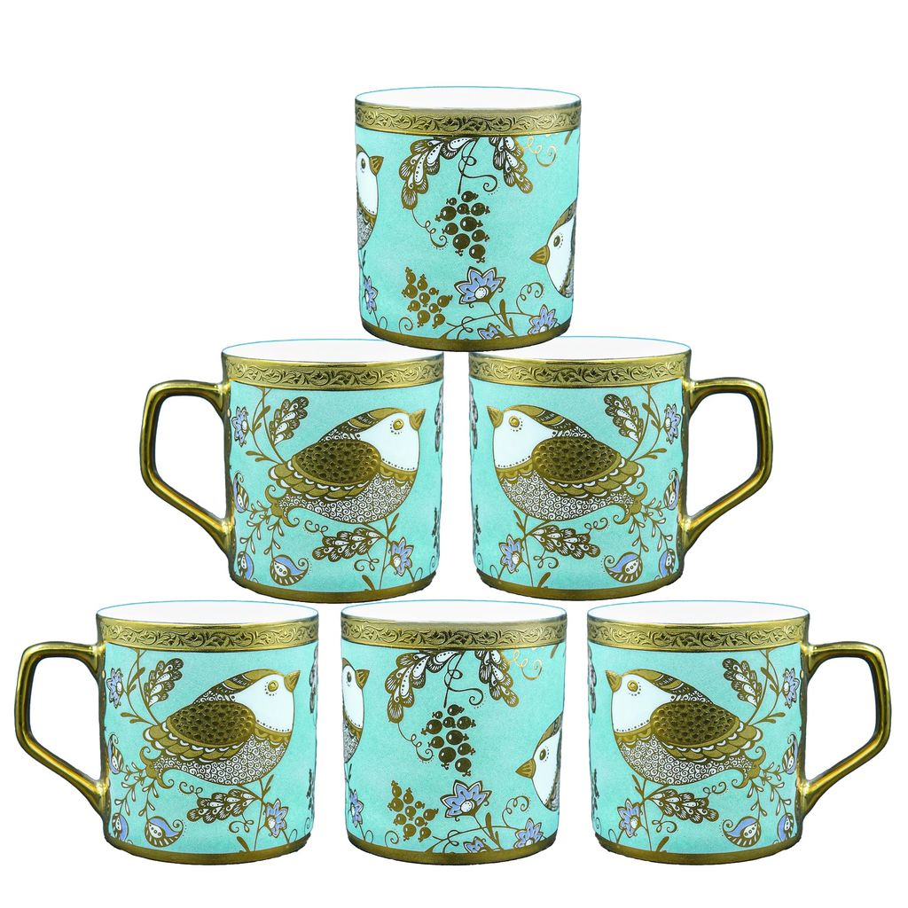 Femora Ceramic Goldcrest Green Tea Mugs, Ceramic Tea Cups, Coffee Mugs (180 ml, Golden) - 6 Pcs Set