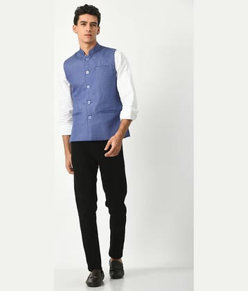 IndiWeaves Light Blue Cotton Blend Men's Nehru Jacket ( Pack of 1 )