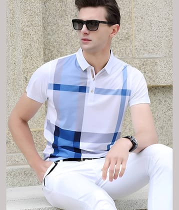 TAZO Pack of 1 Cotton Blend Regular Fit Checks Half Sleeves Men's Polo T Shirt ( Blue )