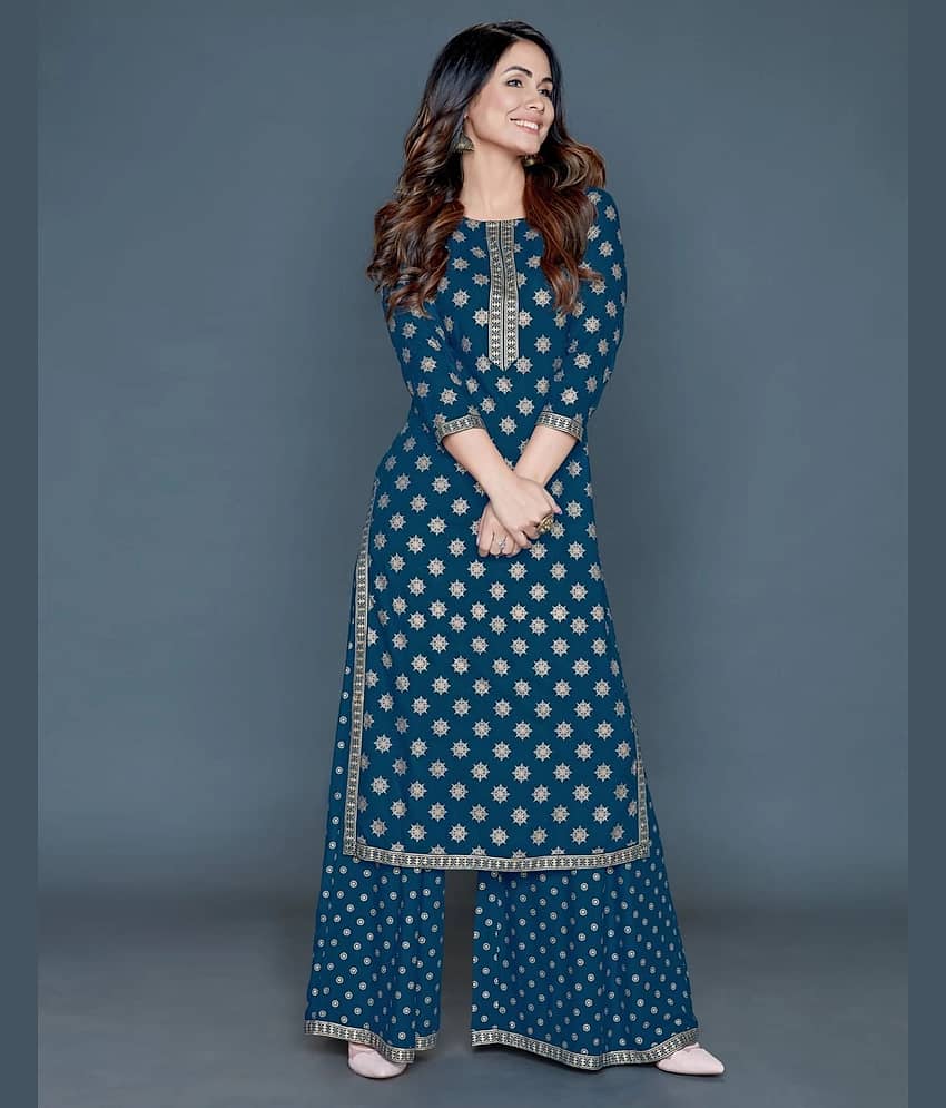 Estela - Blue Straight Rayon Women's Stitched Salwar Suit ( Pack of 1 )