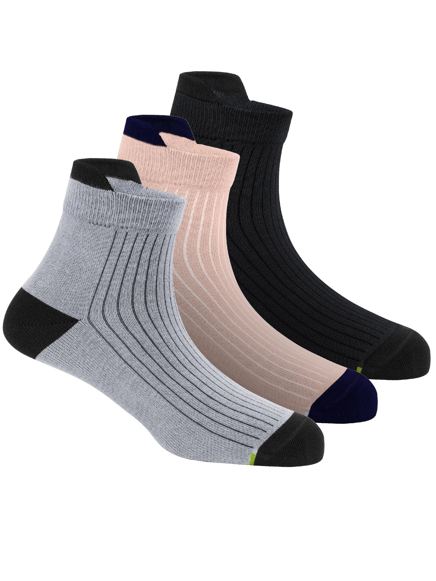 Freecultr Ankle Socks | Breathable Bamboo Fibre | Odour Resistant | Thermo Regulated | Moisture Wicking | Anti-Slip Y-Heel | Soft & Comfortable Fuzz Peach, Dark Grey, Black