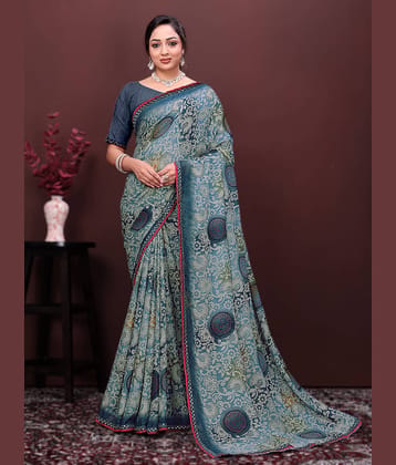 Maayro Georgette Printed Bandhani Sarees With Unstitched Blouse Piece ( Grey )
