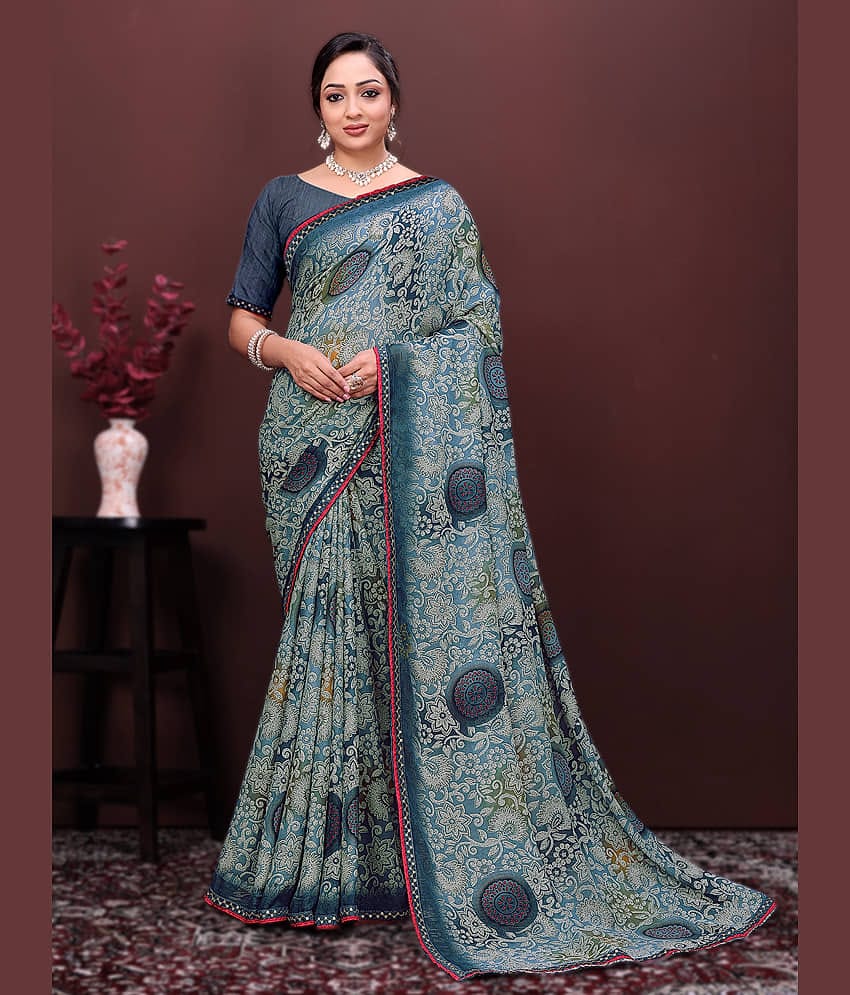 Maayro Georgette Printed Bandhani Sarees With Unstitched Blouse Piece ( Grey )