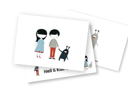 Personalised Folded Card - Siblings-Set of 25 / Blues & Greens