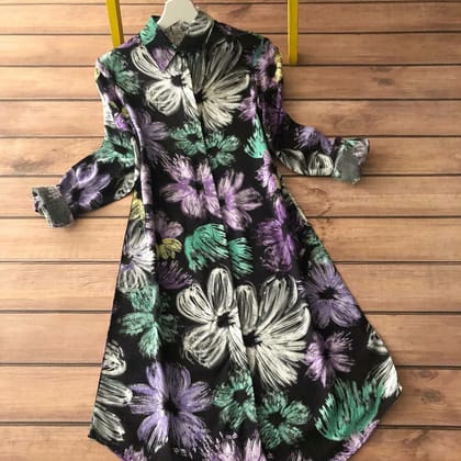 Multicolor Flower Printed Designing Black Fancy Kurti by GlamaStitch-M