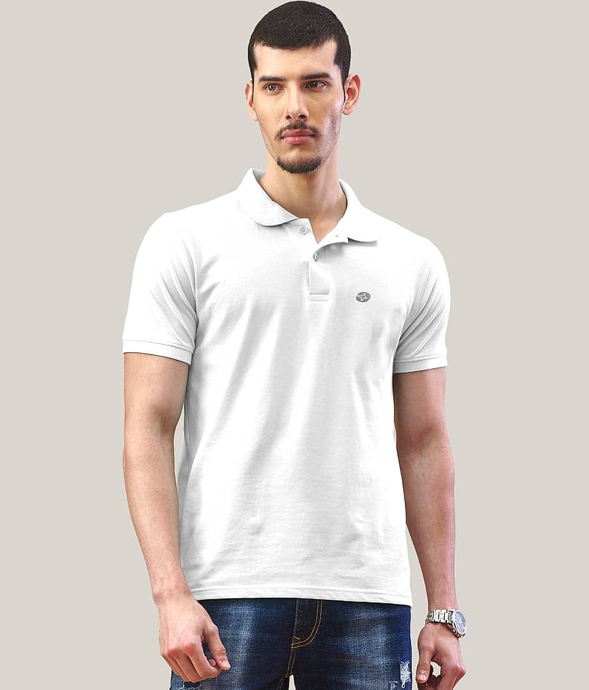 Lux Nitro Men Cotton Regular Fit Solid Polo T Shirt ( White )