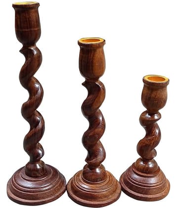 SWH Brown Table Top and Hanging Wood Tea Light Holder - Pack of 3