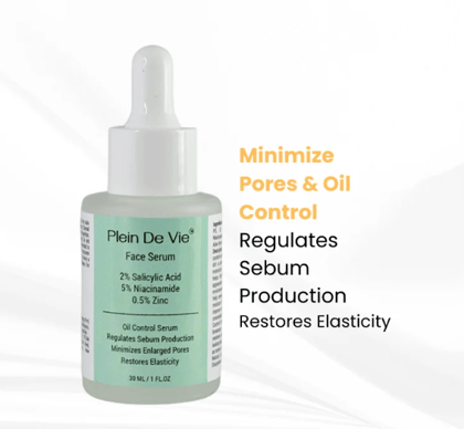Plein De Vie Face Serum | Oil Control | Open Pores | Regulates Sebum Production | Restores Elasticity | Salicylic Acid | Niacinamide | Zinc | For Men and Women | Gender Neutral | 30ml