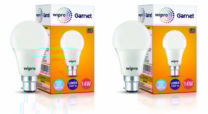 Wipro Garnet Base B22 14, Watt Led Bulb (Pack Of 2, Cool Day Light)