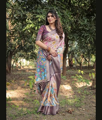 Almaari Fashion Cotton Silk Printed Saree With Unstitched Blouse Piece ( Cream )